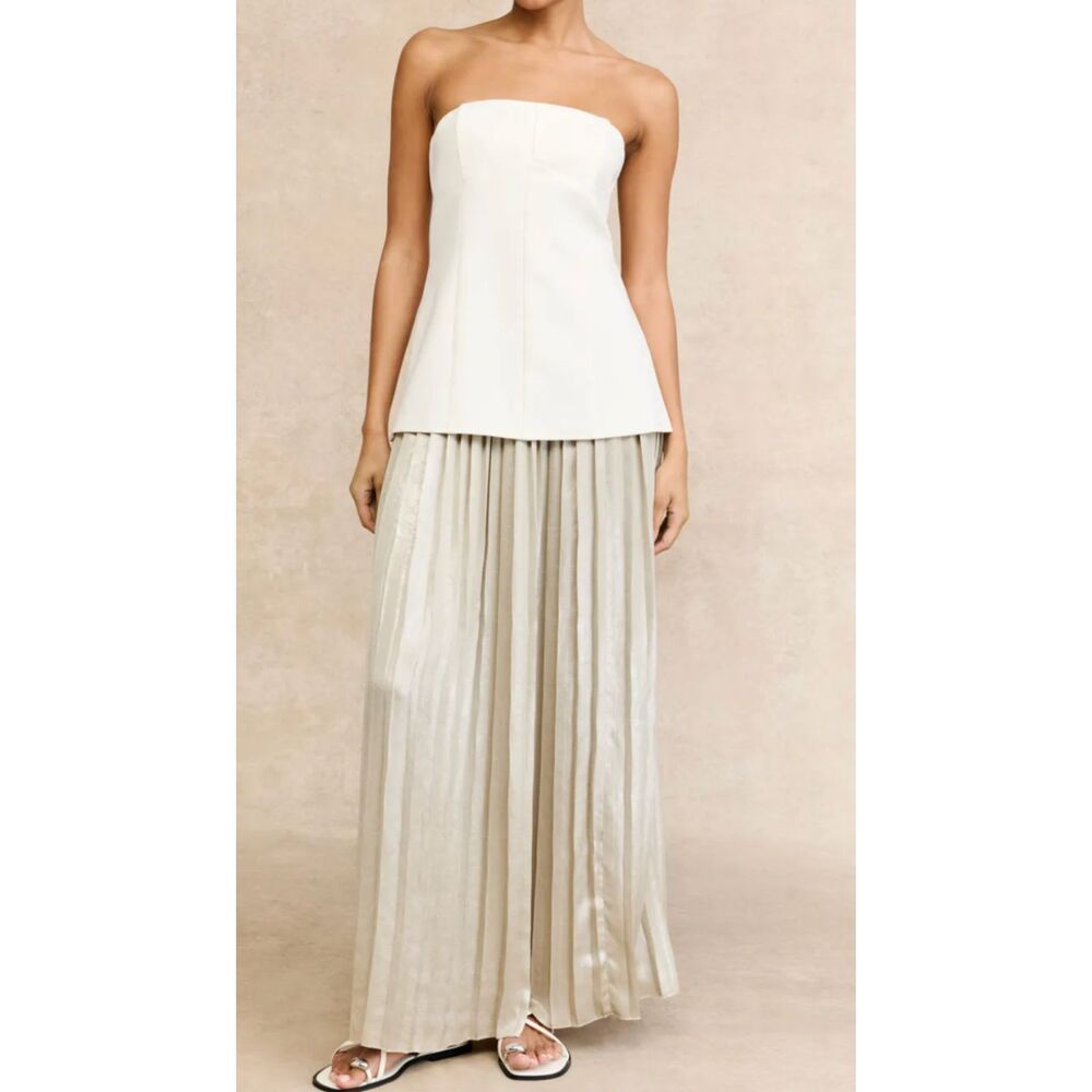 Toccin Dylan Pleated Maxi Skirt Ivory Cream Size 2 NWT